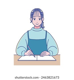 Anime-style female student studying at a desk