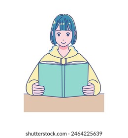 Anime-style female student studying at a desk