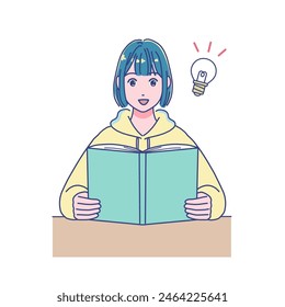 Anime-style female student studying at a desk