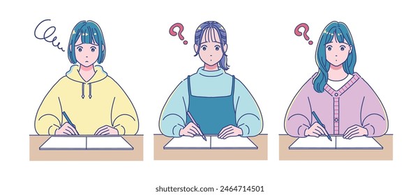 Anime-style female student studying at a desk