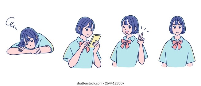 Anime-style girl facial expression set