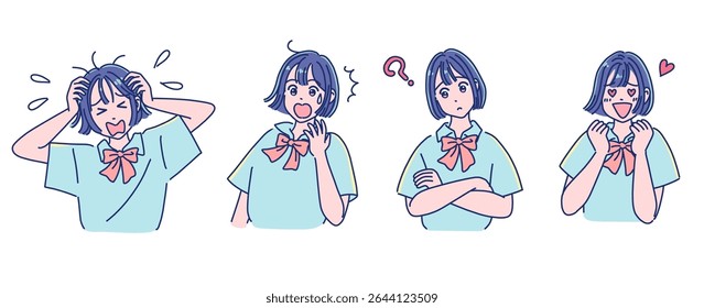 Anime-style girl facial expression set