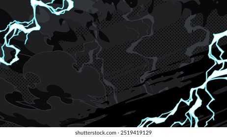 Anime-style lightning effect background illustration_black_16:9