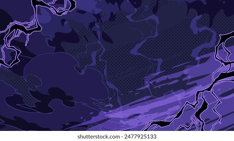 Anime-style lightning effect vector background_dark_16:9