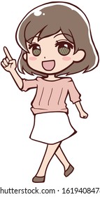 An anime-style older sister pointing upward.