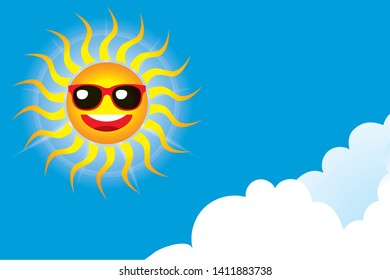 Anime-style smiling sun and blue sea illustration, Sunglasses, vector data