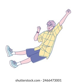 Anime-style young man jumping energetically