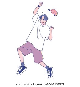 Anime-style young man jumping energetically