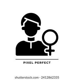 Animus black glyph icon. Image of man. Male qualities. Masculine part of woman personality. Psychoanalysis. Silhouette symbol on white space. Solid pictogram. Vector isolated illustration