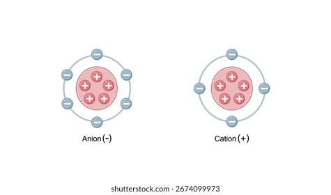 Anión y estructura catiónica. Diseño científico. Ilustración vectorial.
