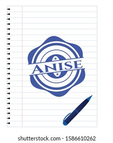 Anise draw with pen effect. Blue ink. Vector Illustration. Detailed.