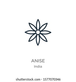 Anise icon. Thin linear anise outline icon isolated on white background from india collection. Line vector sign, symbol for web and mobile