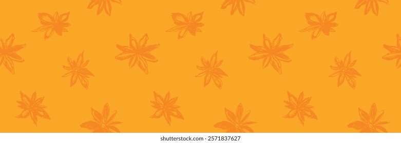 Anise padrão sem emenda. Ornamento floral desenhado à mão. Ilustrações de vetor para etiqueta de cosmético, chá, café. Especiarias culinárias, ervas, papel de parede culinária. Fundo de estrelas de anis. Textura do desenho da flor.