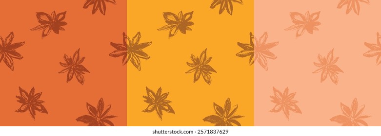 Anise seamless pattern. Hand drawn floral ornament. Vector illustrations for label of cosmetic, tea, coffee. Culinary spice, herbs, cooking wallpaper. Anise stars background. Flower drawing texture.