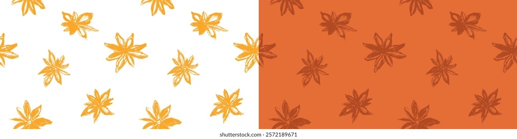 Anise seamless pattern. Hand drawn floral ornament. Vector illustrations for label of cosmetic, tea, coffee. Culinary spice, herbs, cooking wallpaper. Anise stars background. Flower drawing texture.