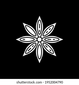 Anise star dark mode glyph icon. Seasoning for food flavoring. Spice for mulled wine. Herb for cooking. Ingredient for cookery. White silhouette symbol on black space. Vector isolated illustration