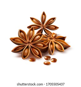 Anise stars isolated on white background. Quality realistic vector, 3d illustration