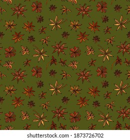 Anise stars. Spice seamless pattern. Design for fabric, textile, packaging.