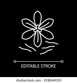 Anise White Linear Icon für dunkles Thema. Kondition zum Kochen. Saasonieren für Nahrung. Dünne, anpassbare Illustration. Einziges Vektorkontursymbol für den Nachtmodus. Bearbeitbarer Hub