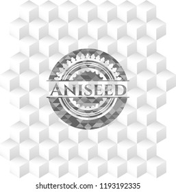 Aniseed grey emblem with geometric cube white background