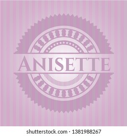 Anisette badge with pink background. Vector Illustration. Detailed.
