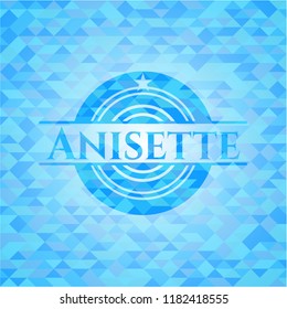 Anisette realistic light blue emblem. Mosaic background