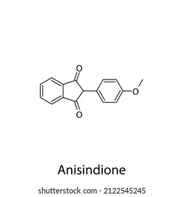 Estructura molecular de la anisinona, fórmula química esquelética plana. Anticoagulante de la vitamina K para el tratamiento de la trombosis, prevención de ictus. Ilustración vectorial.