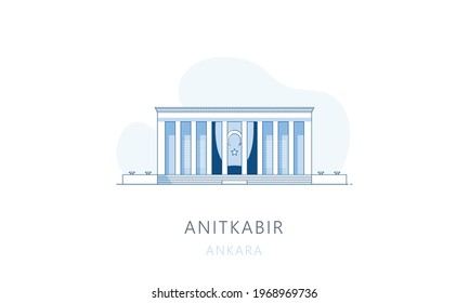 Anitkabir, Ankara, Turkey. The famous landmark of Ankara, tourists attraction place, skyline vector illustration, line graphics for web pages, mobile apps and polygraphy.