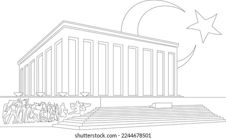 Anitkabir, Mausoleum in Ankara, Türkei. Handgezeichnete Illustration einzeln auf weißem Hintergrund. Atatürk Mausoleum, Anitkabir, monumentales Grab von Mustafa Kemal Ataturk, erster Präsident von Türkiye