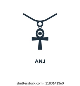 Anj icon. Black filled vector illustration. Anj symbol on white background. Can be used in web and mobile.
