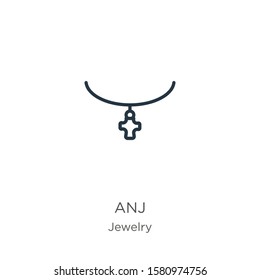 Anj icon. Thin linear anj outline icon isolated on white background from jewelry collection. Line vector sign, symbol for web and mobile