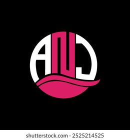 ANJ logo monogram isolated on circle element design template, ANJ letter logo design on black background. ANJ creative initials letter logo concept. ANJ.
