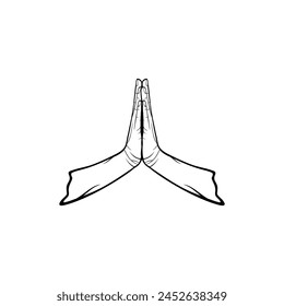 anjali mudra hand gesture black and white line art