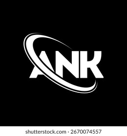 Logotipo de ANK. Diseño del logotipo de la letra ANK. Logotipo de las iniciales ANK enlazado con el círculo y el logotipo del monograma en mayúsculas. Tipografía ANK para tecnología, negocio y marca inmobiliaria.