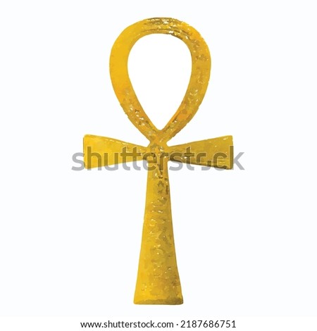 Ank vector picture. Egypt symbol on white background. Egyptian talisman. Egypt amulet. Ancient mythology. Ank cartoon illustration. Watercolor egyptian picture. Clipart for logo, design and decor.