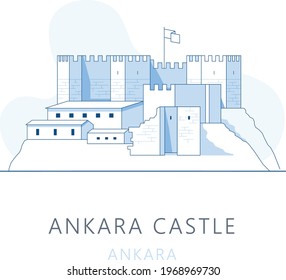 Schloss Ankara, Ankara, Türkei. Das berühmte Wahrzeichen von Ankara, Touristen Attraktion Ort, Skyline Vektorgrafik, Linie Grafiken für Webseiten, mobile Apps und Polygraphie.