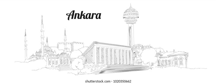 ANKARA city hand drawing panoramic illustration artwork