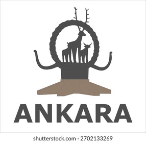 Ankara City Logo Vector Illustration: The Hattian Sun Disc with Deer and Bull Silhouettes, Representing the Ancient History of Anatolia