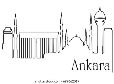 Ankara city one line drawing background