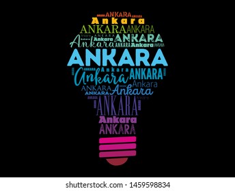 Ankara light bulb word cloud, travel concept background