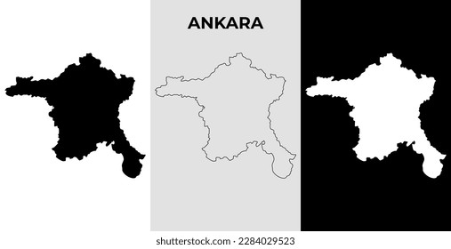 Ankara map vector illustration, Turkey, Asia, Filled and outline map designs