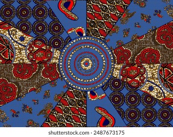 Ankara seamless pattern, straight lines and curves, textile art, tribal abstract, geometrics shape image, background, fashion artwork for Fabric print, clothes, scarf, shawl, carpet