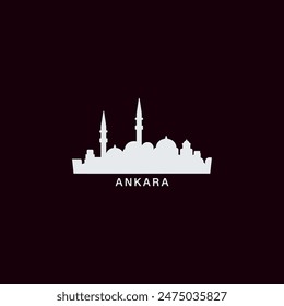 Ankara skyline, downtown panorama logo, logotype. Turkey capital city badge black contour, isolated vector pictogram with mosque, monuments, landmarks