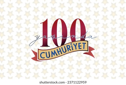 Ankara Turquía - 29 de octubre de 1923. Traducción: La República tiene 100 años - 29 de octubre Día de la República de Turquía, Feliz ilustración de feriado. (Turco: Cumhuriyet 100 yaşında)