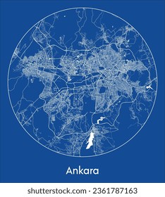 Ankara Turkey Asia City Map blue print round Circle vector illustration