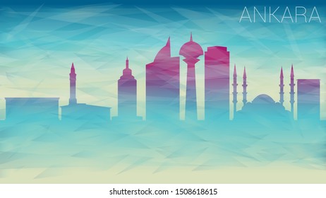 Ankara Turkey City skyline Vector Silhouette. Broken Glass Abstract Geometric Dynamic Textured. Banner Background. Colorful Shape Composition.