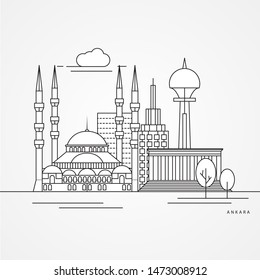 Ankara, Turkey detailed silhouette. Trendy vector illustration, flat style. Stylish colorful landmarks. The concept for a web banner. Business icon 