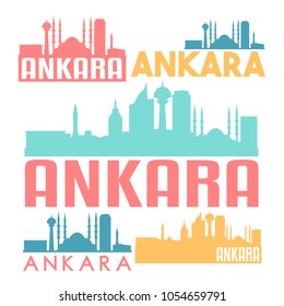 Ankara Turkey Flat Icon Skyline Vector Silhouette Design Set.