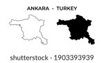 Ankara Turkey Map Vector Black Silhouette and Outline Isolated on White