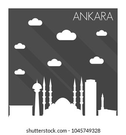 Ankara Turkey Skyline City Flat Silhouette Design Background Moon.